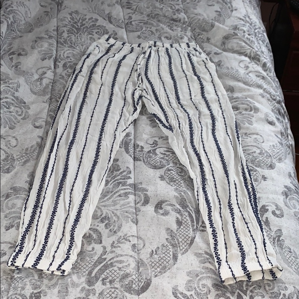 White and blue stripe genie pants